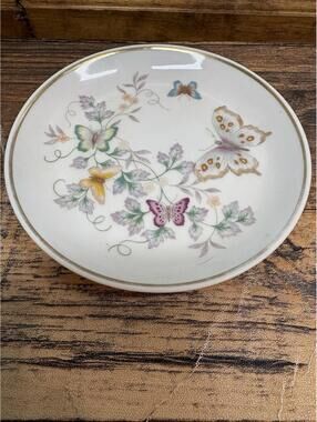 Vintage Avon Porcelain Mini Plate 22k Gold Trim 1979 Floral Butterflies 4.25"